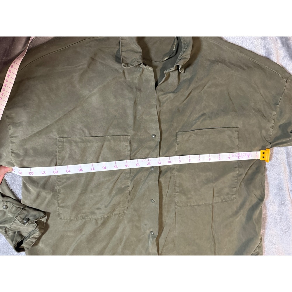 Zara x Trafaluc Size Small Olive‎ Green Lightweight Overshirt Long Sleeve Snap - Picture 6 of 8